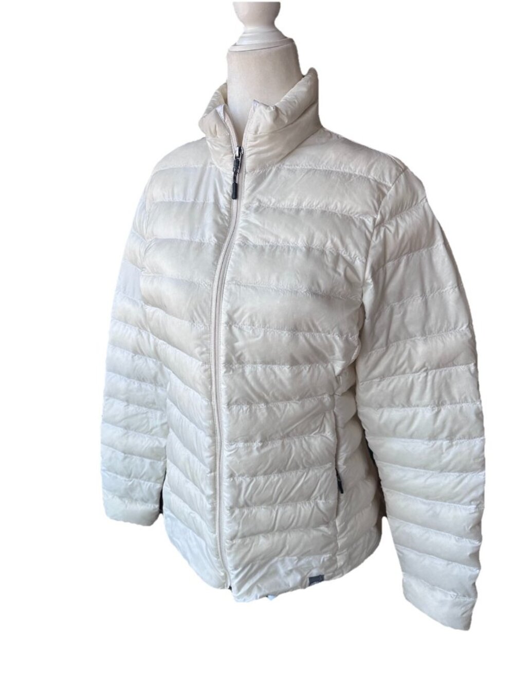 REI Co-op Jacket Womens Medium White Down Puffer Full Zip Lightweight Warm Coat